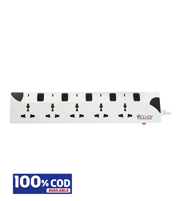 Click Safe Extension Socket 5 SKT, 2 Pin, 3 Yard Short