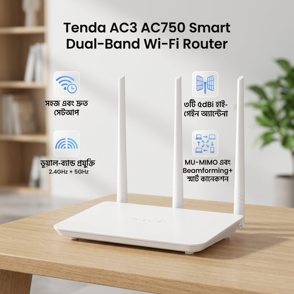 Tenda AC3 AC750 Smart Dual-Band Wi-Fi Router
