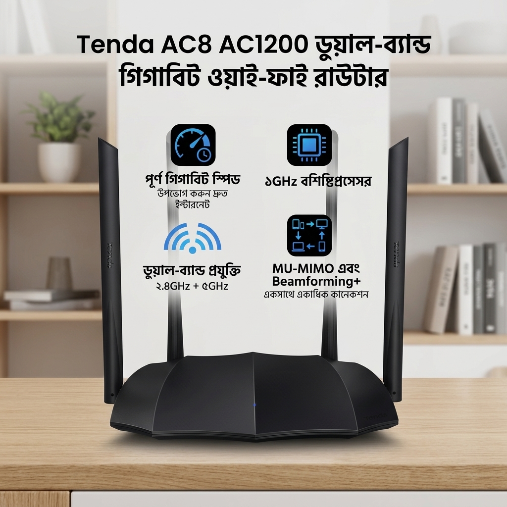 Tenda AC8 AC1200 Dual-Band Gigabit Wi-Fi Router